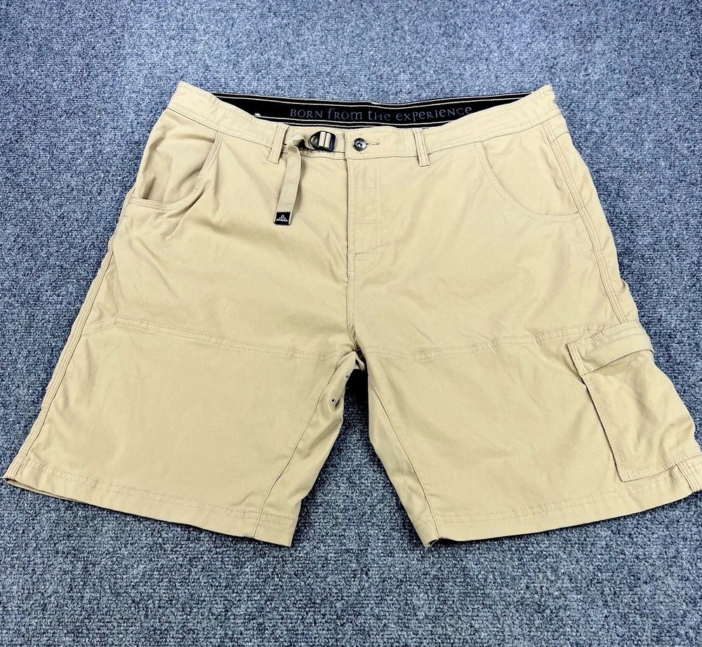 Prana Zion Shorts II Men’s Size 40 x 10 Khaki Beige Chino Hiking Belted