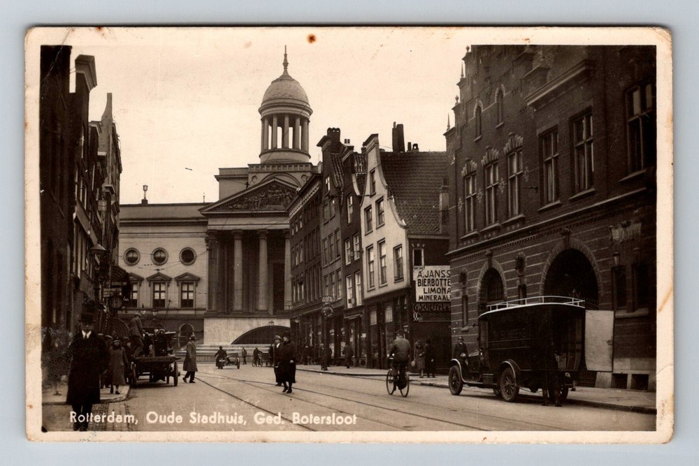 Netherlands- Rotterdam Old Town Hall Street Scene Old PC Postal Vintage Postcard