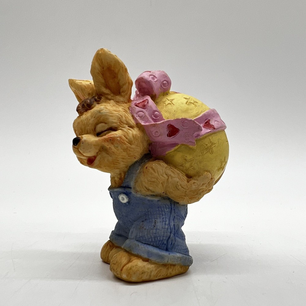 Bunny Holding Easter Egg Ceramic Figurine Holiday 2.25” Figure Rabbit