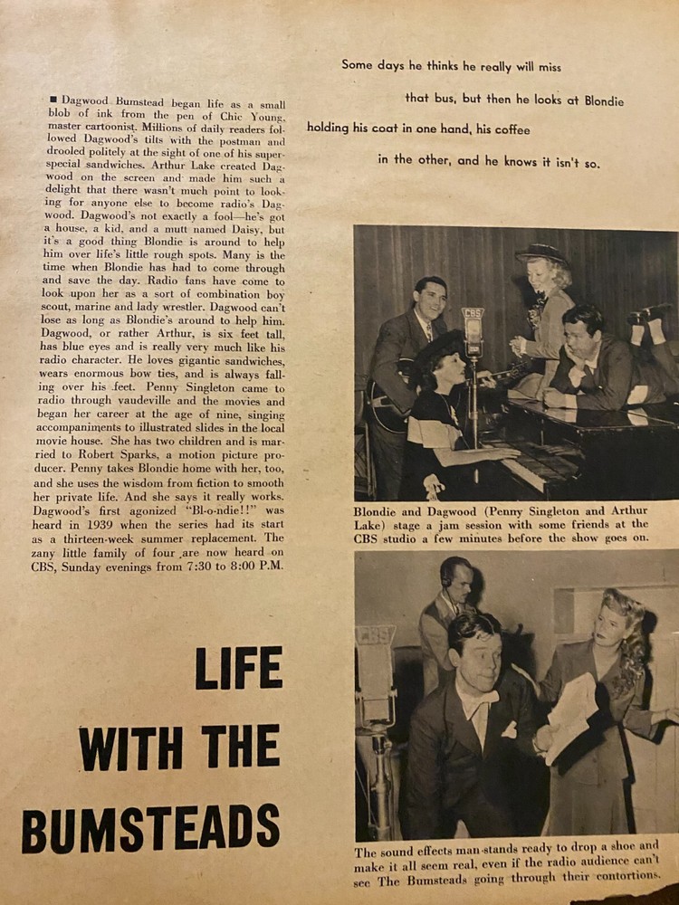 Blondie, Penny Singleton, Arthur Lake, Old Time Radio Full Page Vintage Clipping
