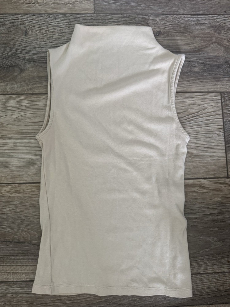 Zara Women’s Beige Mock Neck Sleeveless Knit Tank Top, Size S