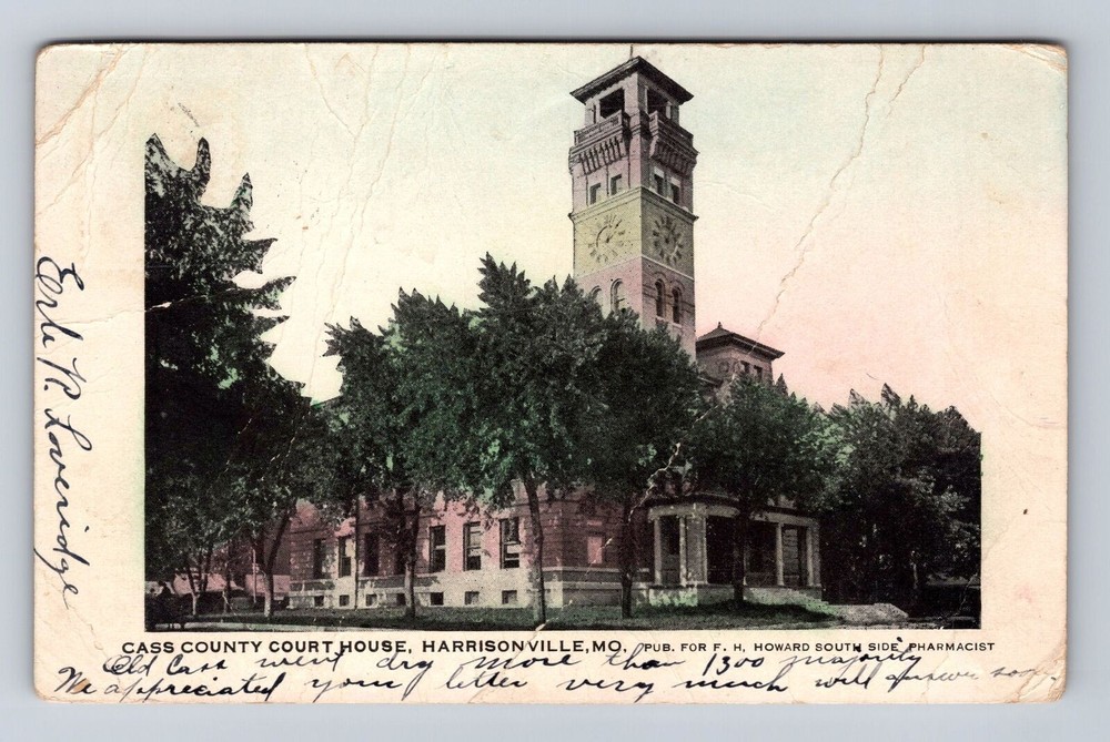 Harrisonville MO-Missouri, Cass County Court House, Vintage c1907 Postcard