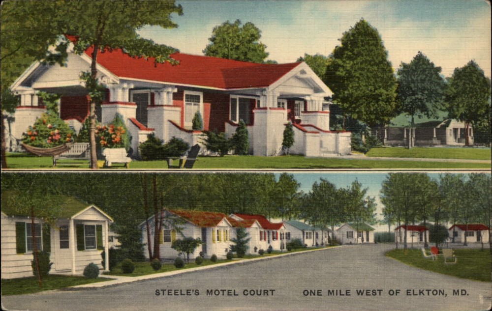 Elkton Maryland Steel's Motel Court two view cottages US 40 vintage postcard