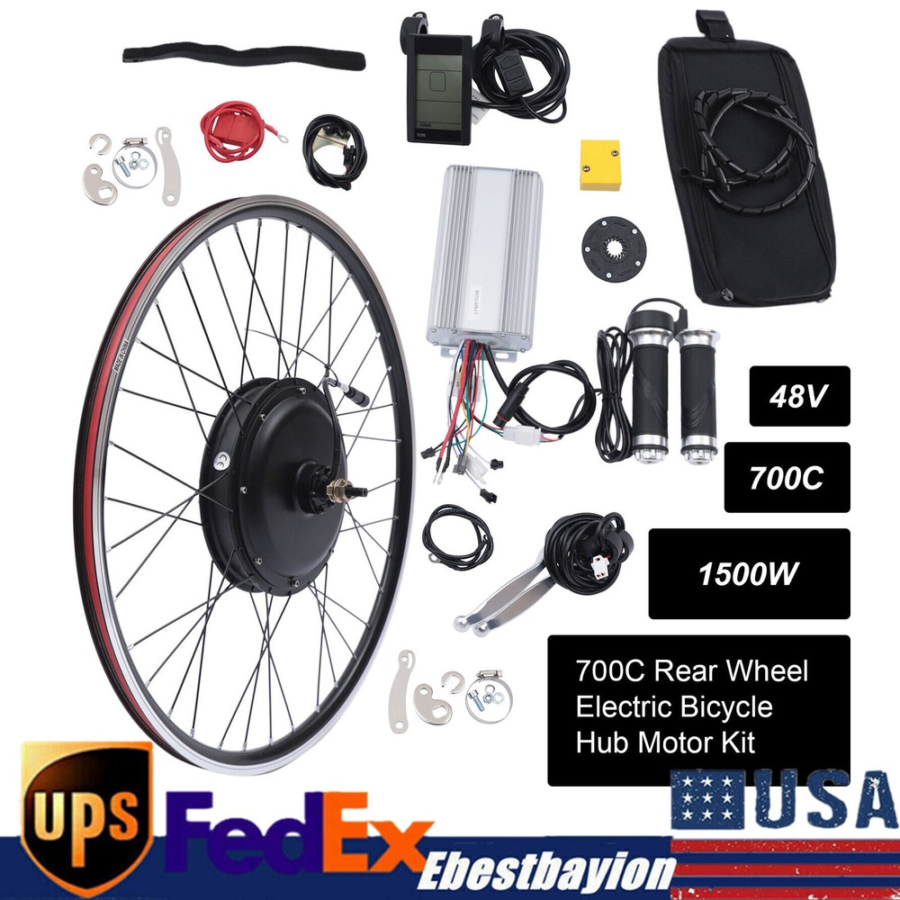 700c 48v 1500w Rear Motor Wheel Electric Bicycle Conversion Kit E Bike Motor