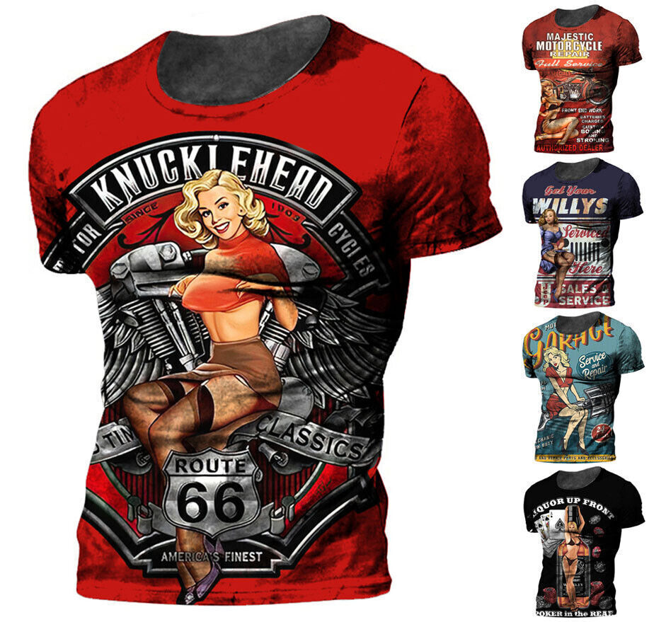 Motorcycle Racing Girl Design Mens Graphic T-Shirt Short Sleeve Print Tee Top