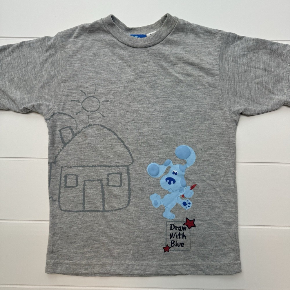 Vtg Blues Clues Gray Y2K Graphic T-Shirt 5T Toddler Short Sleeve Draw