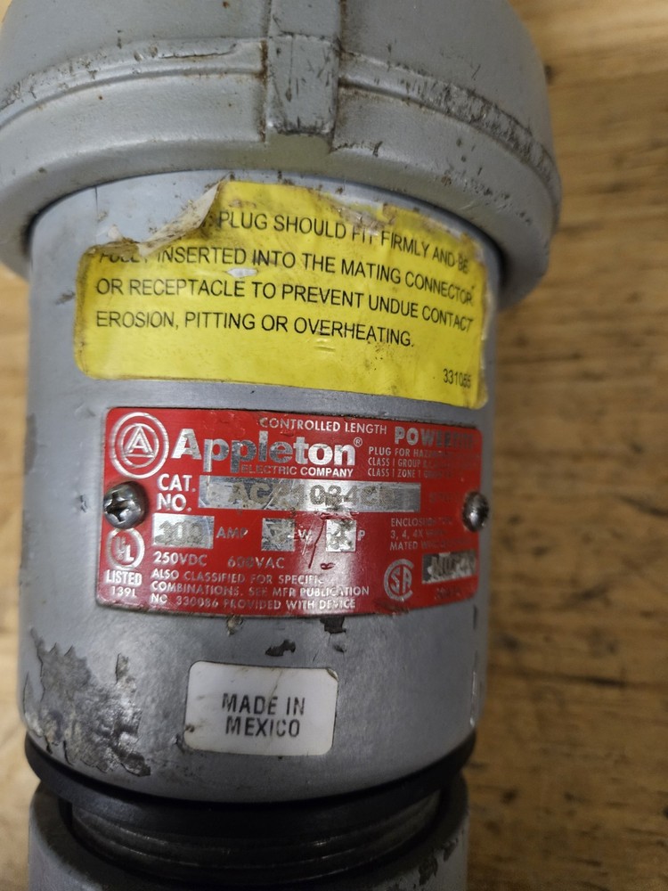 Appleton 200 Amp 4 Pin 3 Phase Plug  Acp1034cd