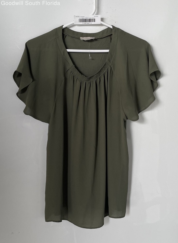 Loft Womens Green Short Sleeve V-Neck Pullover Blouse Top Size Small