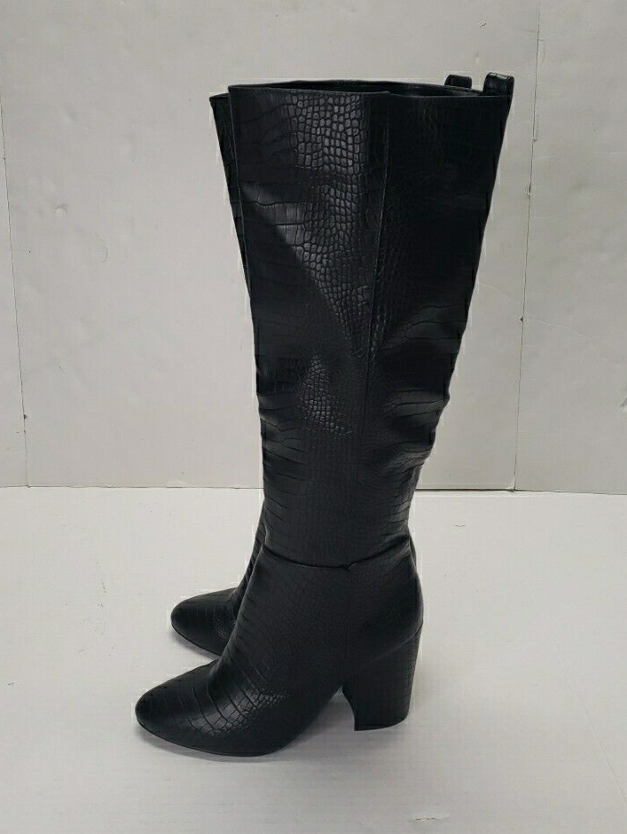 Steve Madden Satellite Black Knee-High Heeled Leather Boots Women's 7.5M Zip