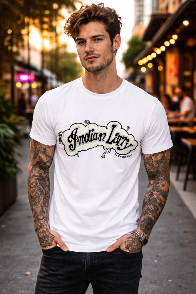 Indian Larry Motorcycle T Shirt Biker Garage Chopper Builder Graphic Tee Retro
