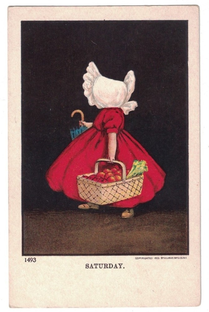 Antique 1905 Sunbonnet Girl Saturday Market Shopping Day Postcard