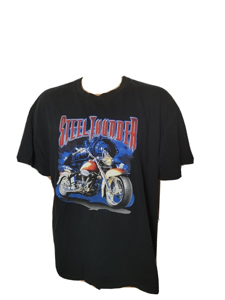 Vintage Steel Thunder Locomotive Train Motorcycle Graphic Tee Mens Shirt VTG XL