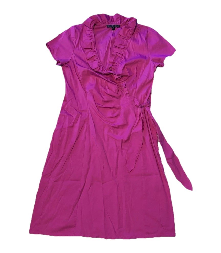 Lafayette 148 New York Pink Ruffled Wrap Dress Size 12