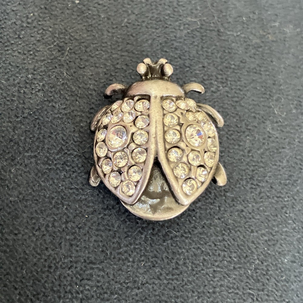 Vtg Vintage Ladybug Brooch Pin Silver Tone Pearl Jelly Belly Rhinestones ~1 inch