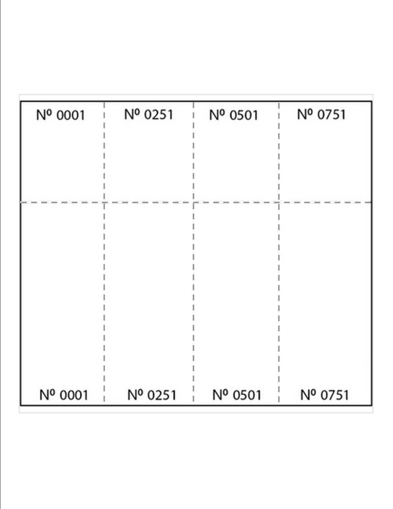 Raffle Ticket Sheets 8.5x11 White Vellum 4 Tickets Each 100-Pack 401-800  