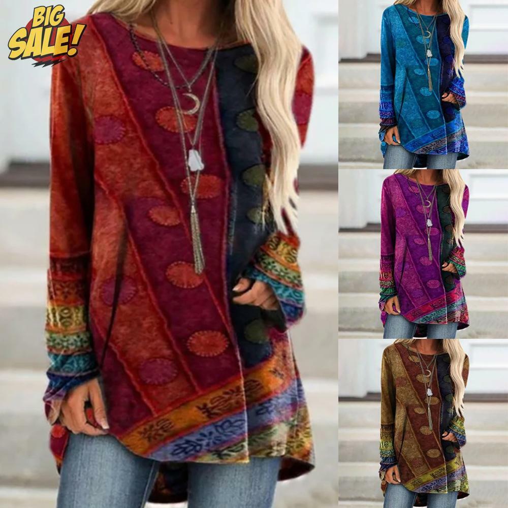 Women Boho Tunic Blouse T Shirt Casual Plus Size Long Sleeve Loose Tops Pullover