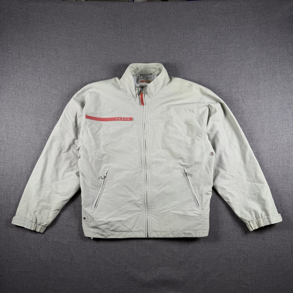Vintage Prada Sport Linea Rossa XL  Gray Nylon Windbreaker Jacket