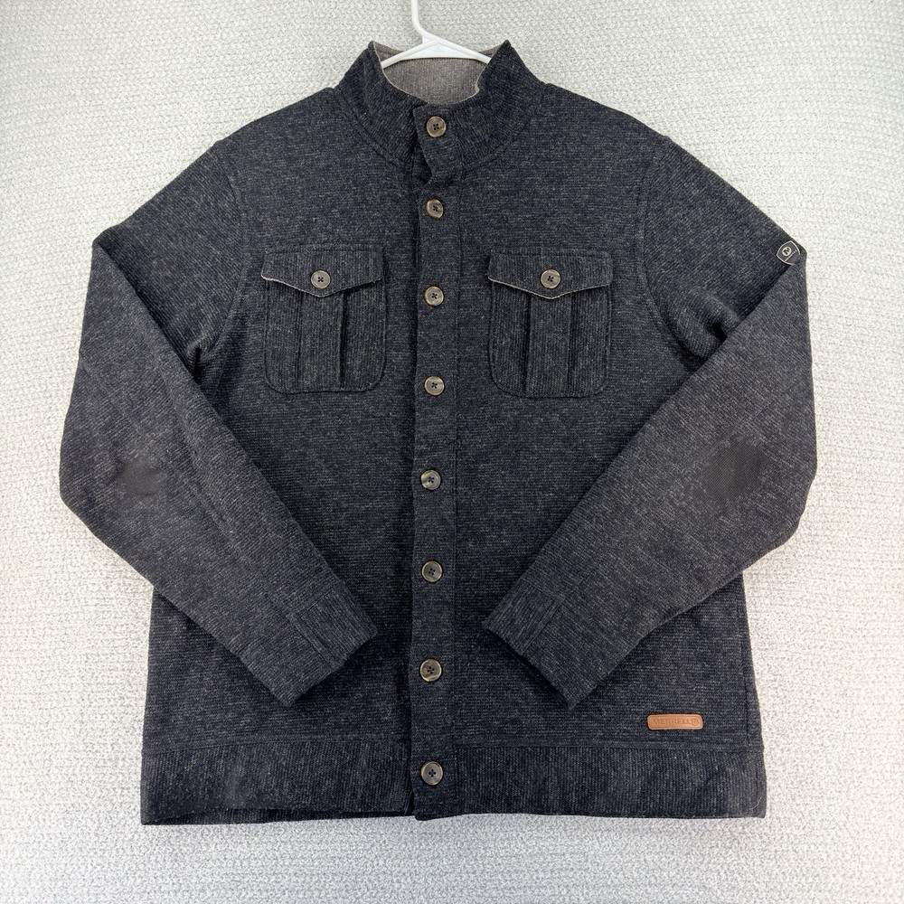 Merrell Shirt Shacket Mens Large Black Wool Blend Tweed Pockets Button Up