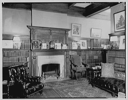 New York City NY Mrs Charles Dickey Library 1950 Residence Interior fireplace