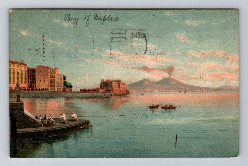 Italy- Naples View Of The Egg Castle From The Promanade Vintage c1922 Postcard