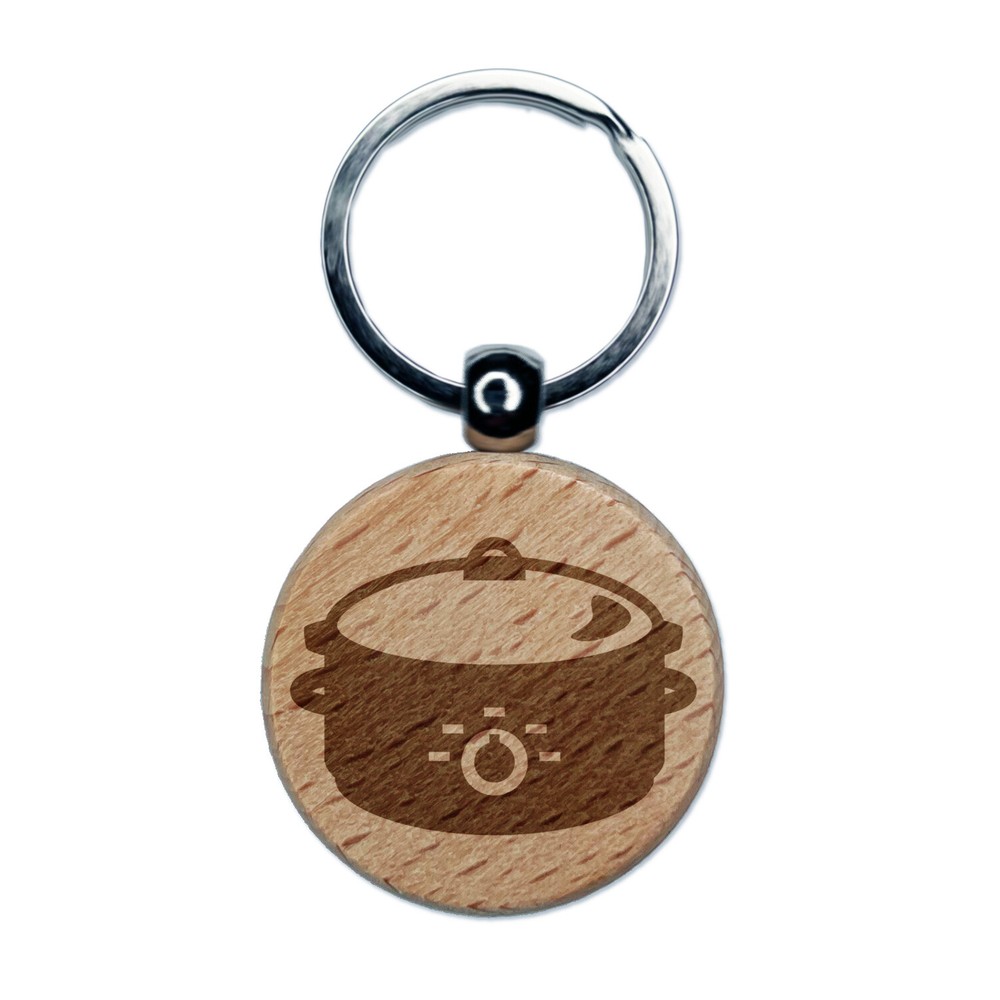 Crock Pot Slow Cooker Engraved Wood Round Keychain Tag Charm