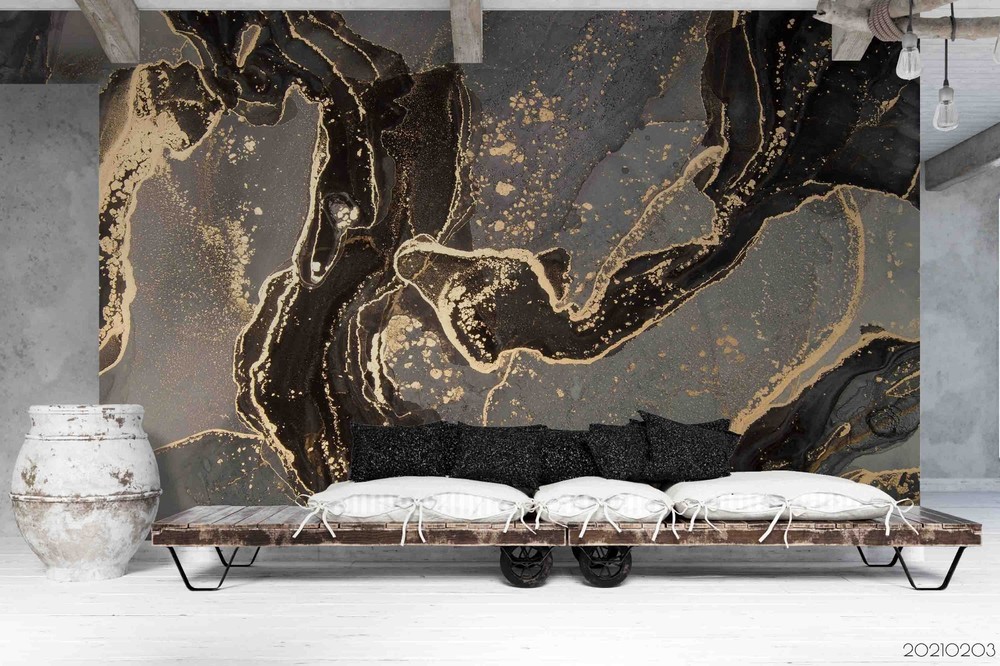 3D Black Gold Marble Texture Wall Murals Wallpaper Murals Wall Sticker