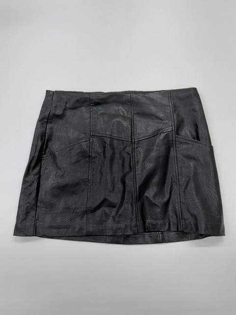 Stradivarius Women's Black Leather Pleated Mini Skirt Size 10