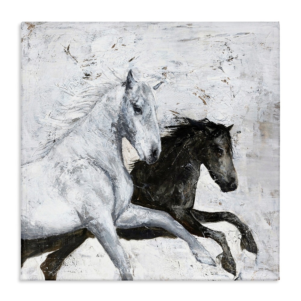 Stupell Wild Horses Racing Rustic Abstract White Canvas Wall