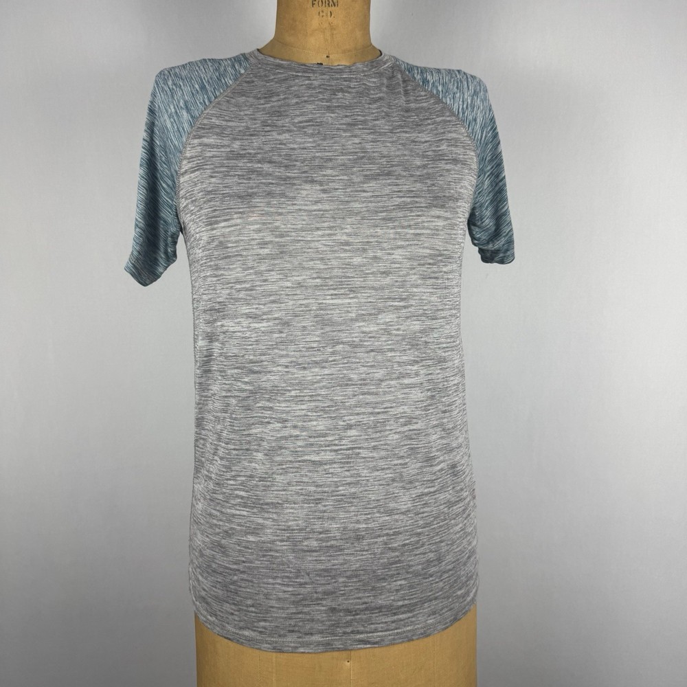 32 Degrees Cool Women’s Gray Blue Raglan Sleeve Active T-Shirt Sz Small Stretch
