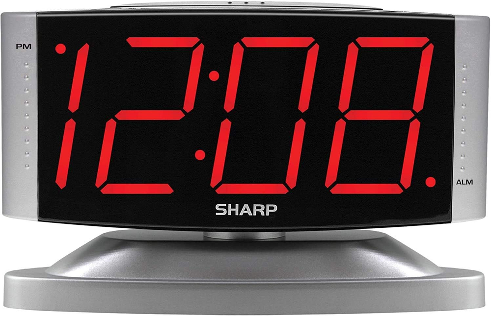 Silver Digital Alarm Clock with Adjustable Swivel Base