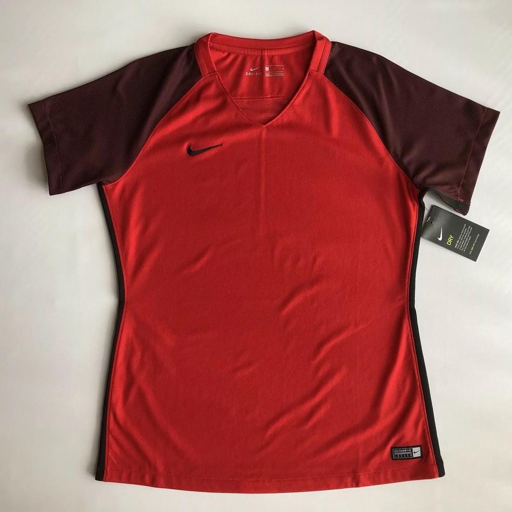NIKE WOMEN JERSEY SS SHIRT DRI-FIT SOCCER RED/BLACK Sz L V NECK 💰55