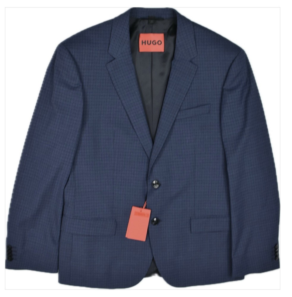 HUGO BOSS Men 2BTN Navy Check Wool Blend Henry212 Slim Suit Jacket 40 S New $795