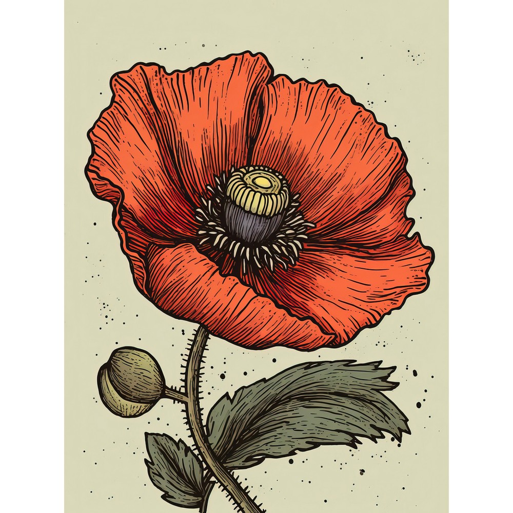 Póster de arte de pared de una sola amapola de la vieja escuela EE. UU. tatuaje americano años 50 estampado gigante