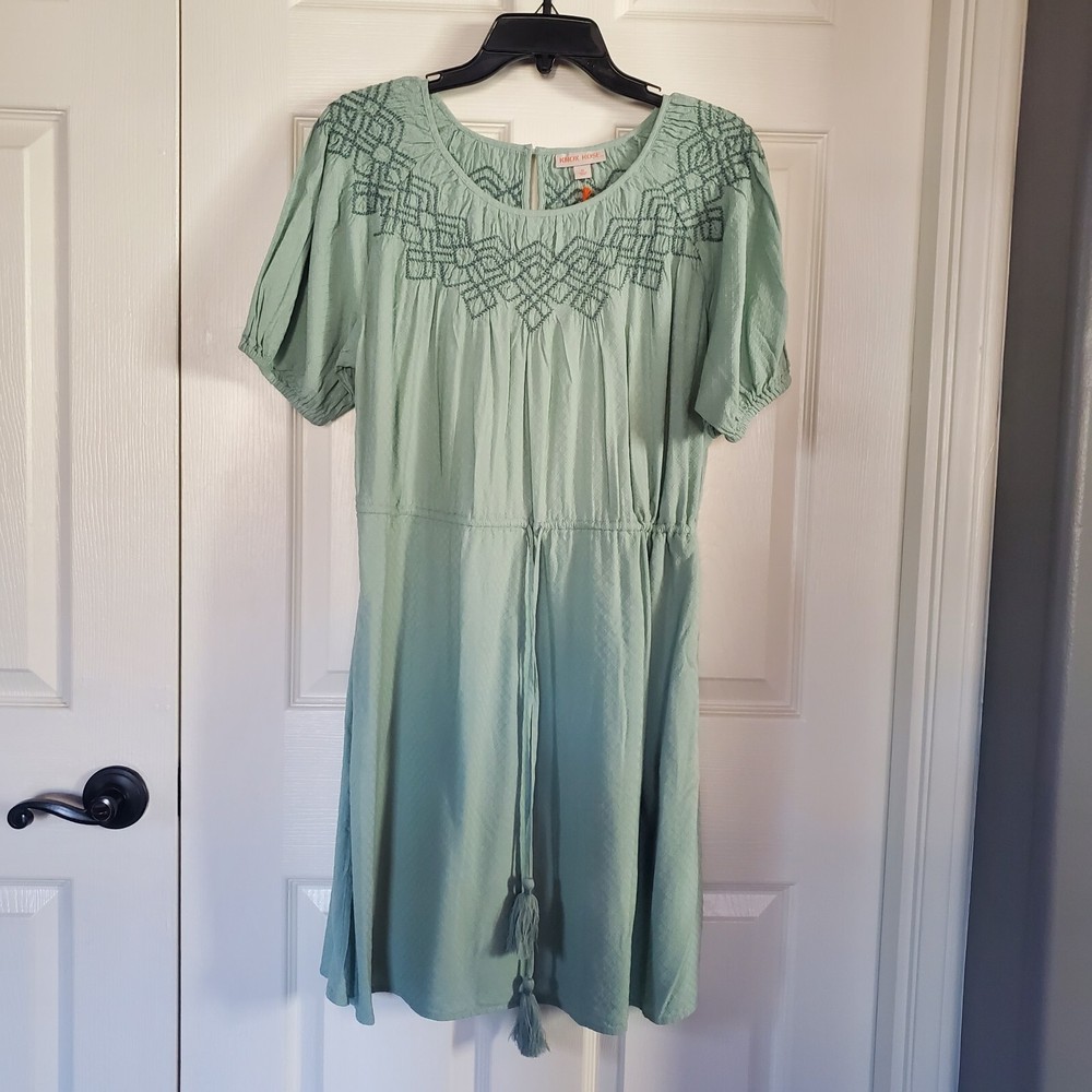 Knox Rose Peasant Short Sleeves Midi Dress In Mint Embroidered Size Medium