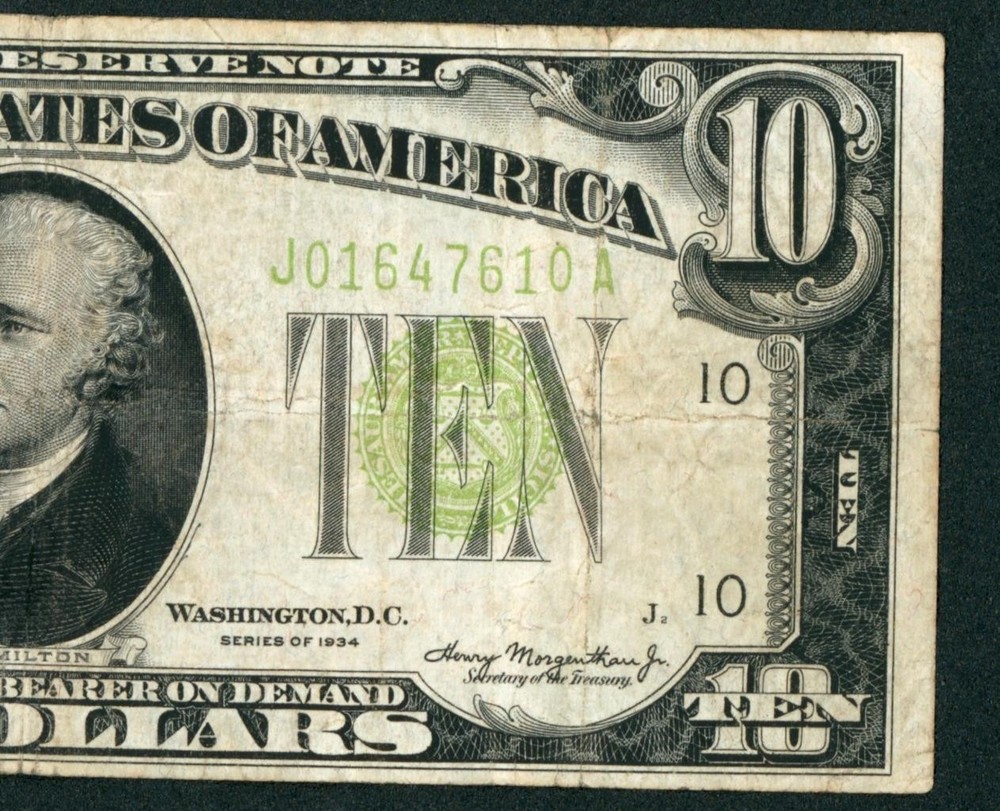 $10 1934 LGS LIME ((LIGHT GREEN SEAL)) Federal Reserve Note ** CURRENCY