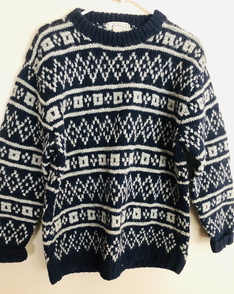 Vintage GAP CLOTHING Co Blue  White WOOL Sweater  Size M