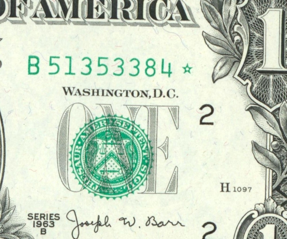 ** STAR ** $1 1963 (CHOICE CU) (JOSEPH BARR) Federal Reserve (3rd of 3 consec)