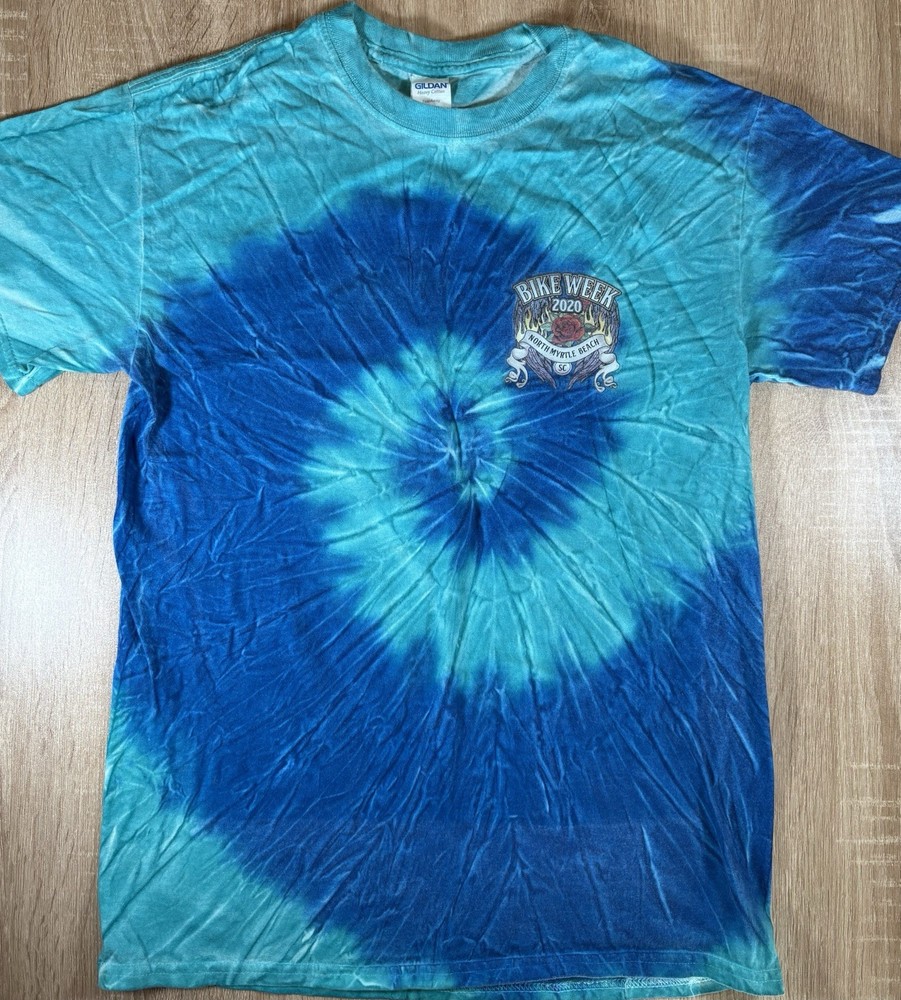 Bike Week 2020 North Myrtle Beach SC Tie Dye Shirt Medium Gildan Blue Graphic T