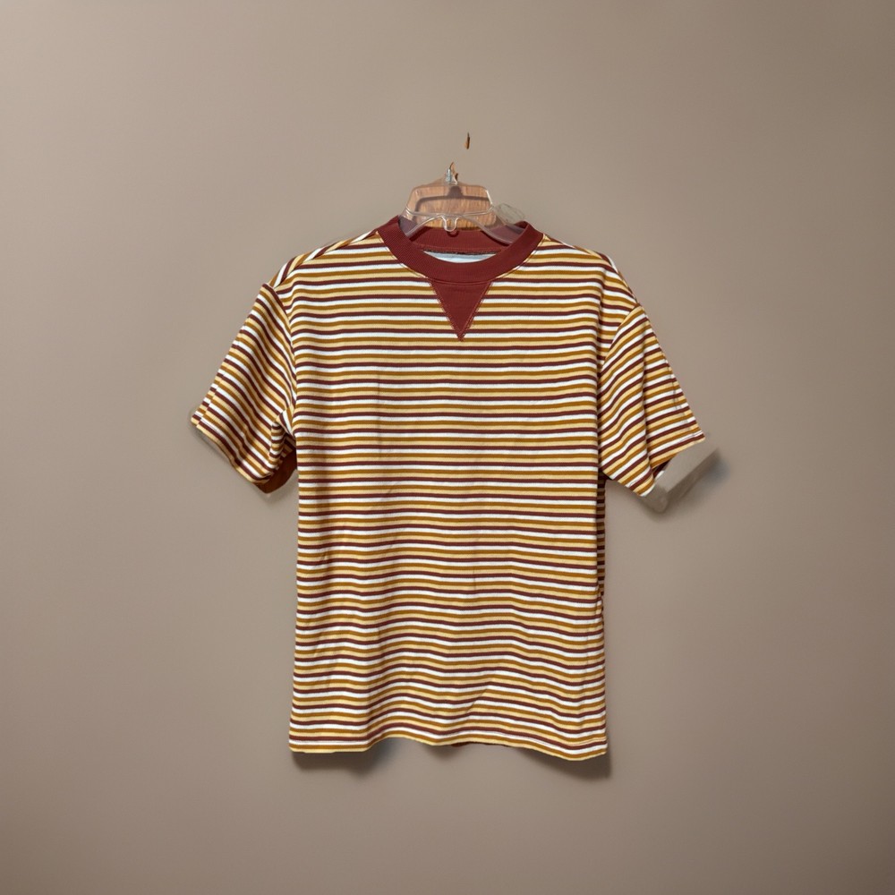 Title: Vintage 90s Style Micro Striped Short Sleeve Knit Top Size M