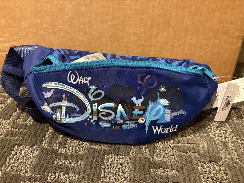 Disney World 50th Anniversary Blue Fanny Pack Belt Bag NIP