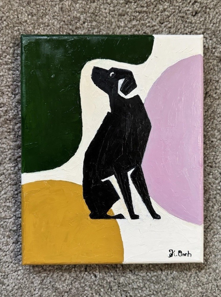 ORIGINAL OIL PAINTING GEOMETRY DOG ON STRETCH CANVAS SIGNED 8x10