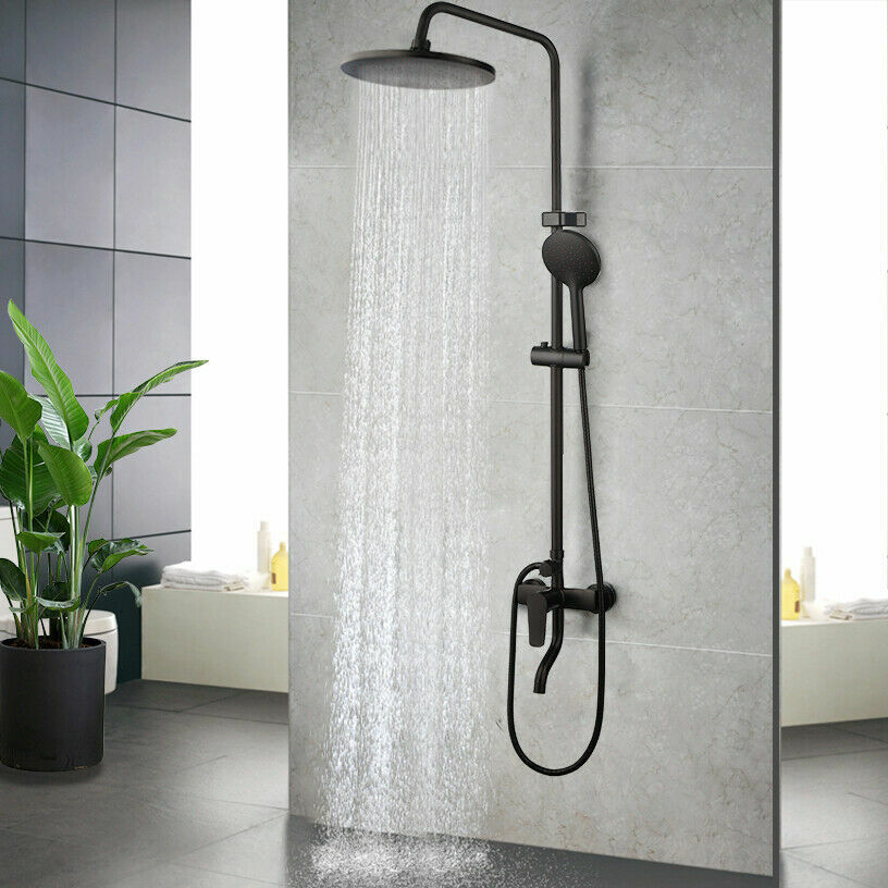 Wall-Mounted Black Rain Shower Set with Handheld Sprayer Faucet