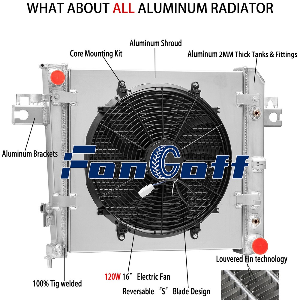 4 Row Radiator Shroud Fan For Jeep Liberty 3.7L V6 GAS 2002 2003 2004 2005 2006