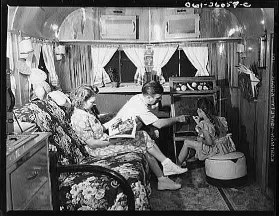 Middle River Maryland 1940s FSA Trailer Housing Interior Family Scene