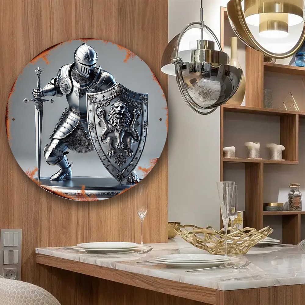 Medieval Knight Shield Round Sign - Vintage Home/Bar Decor