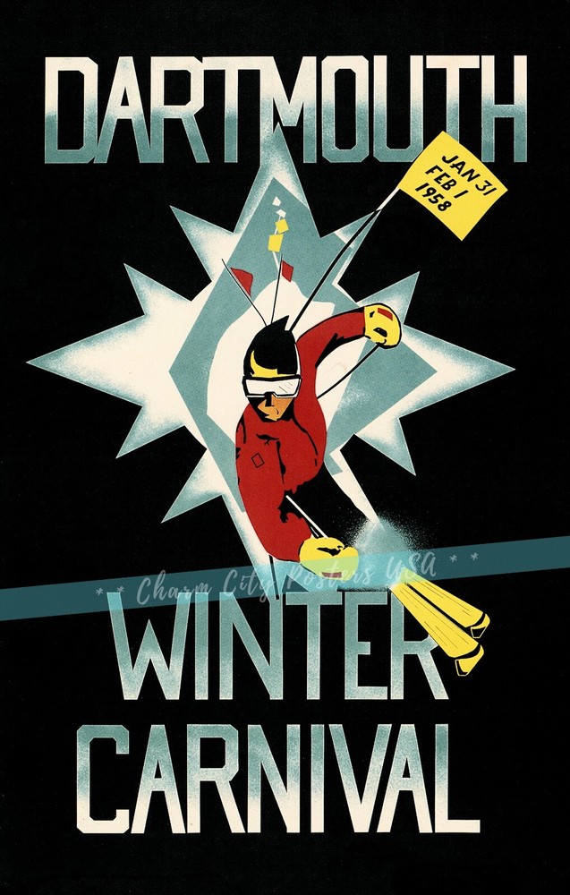 Dartmouth Winter Carnival 1958 Vintage Poster Print Retro Style Travel Ski Art