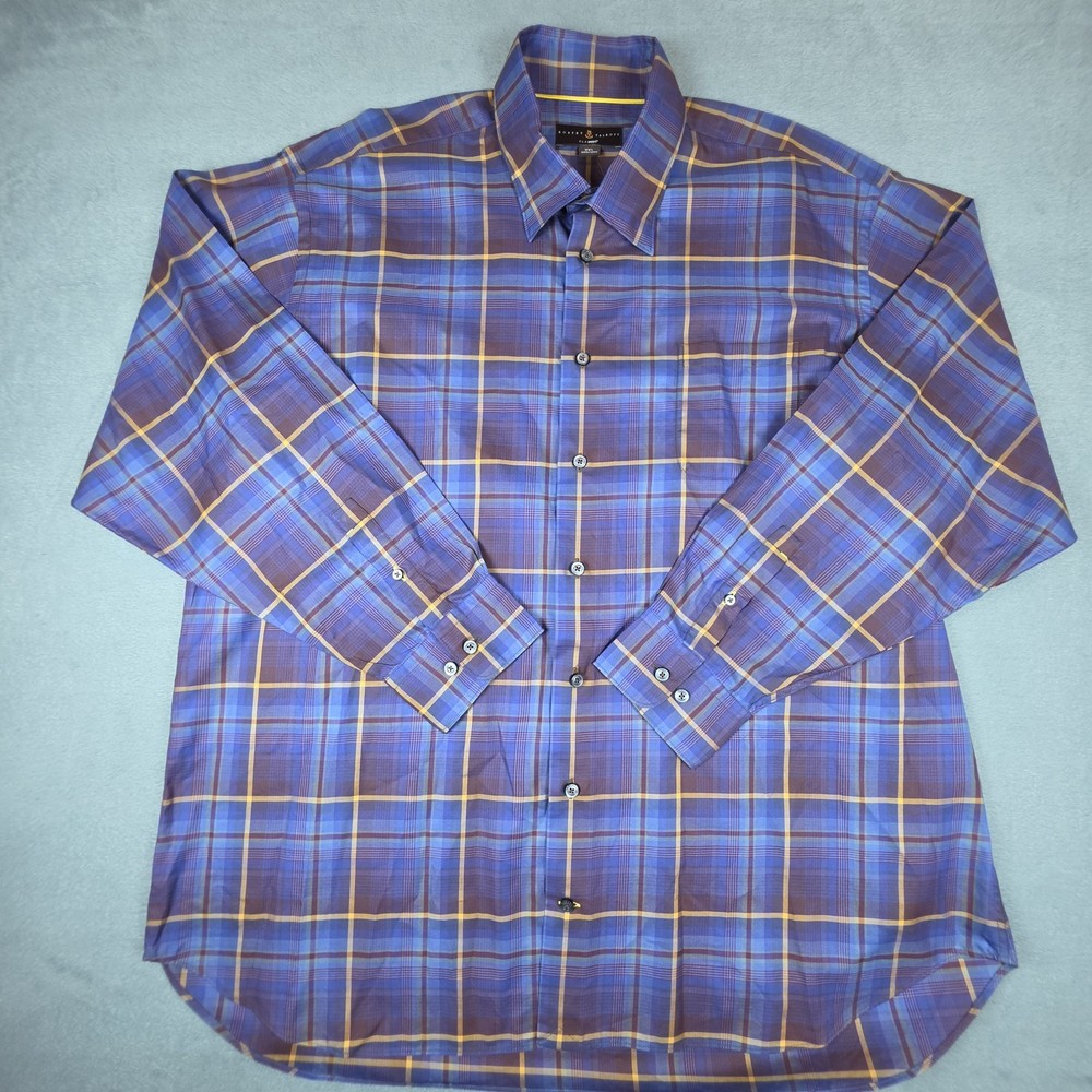 Robert Talbott Classic XXL Purple Plaid Button Up Shirt 100% Cotton Luxury
