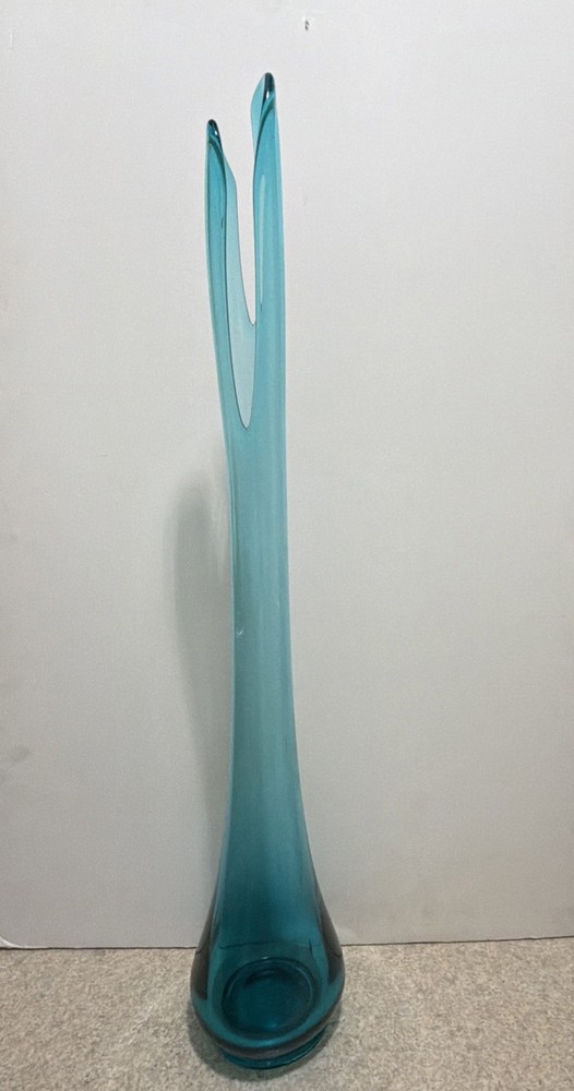 LE Smith Glass Peacock Blue Smoothie Swung Vase Incredible Mouth 27”