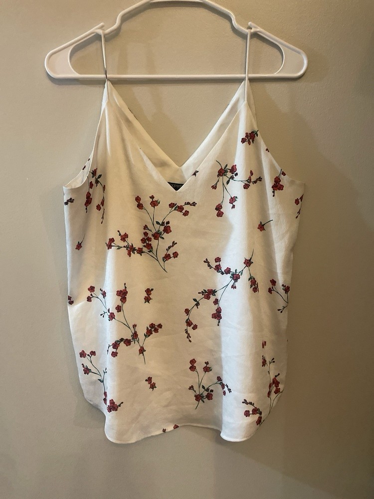 Express White Red Floral V-Neck Spaghetti Strap Sleeveless Camisole Women's M