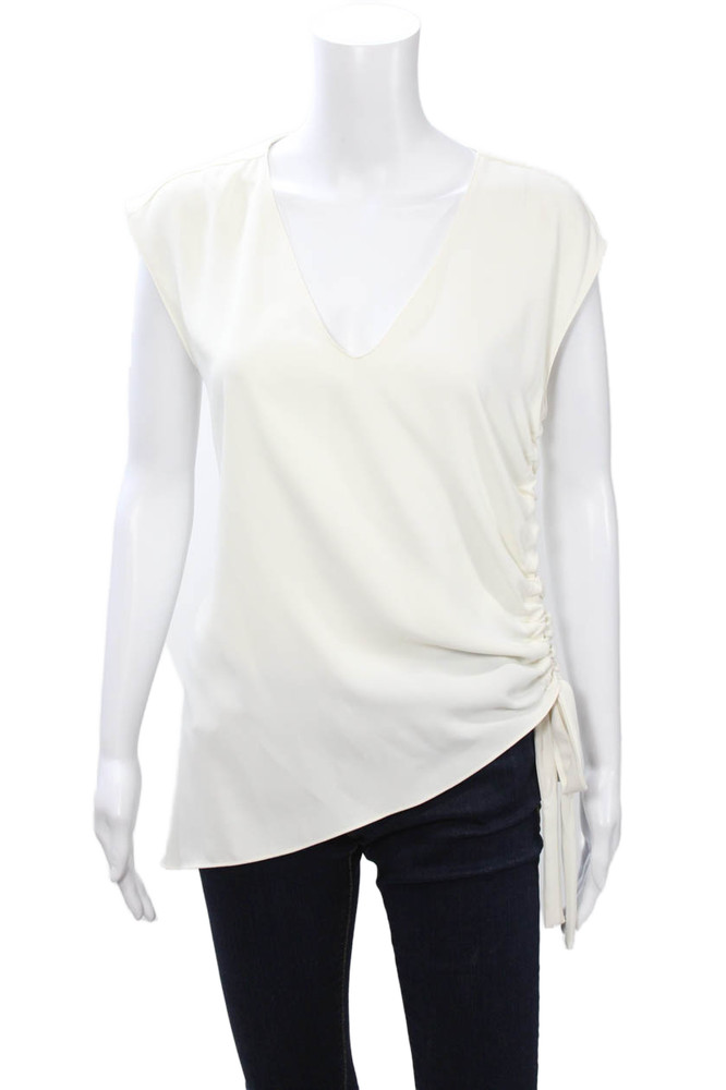 Amanda Uprichard Womens White Cotton V-Neck Sleeveless Blouse Drawstring Size SFree Shipping in US $100+ Orders | $6.95 Orders Below